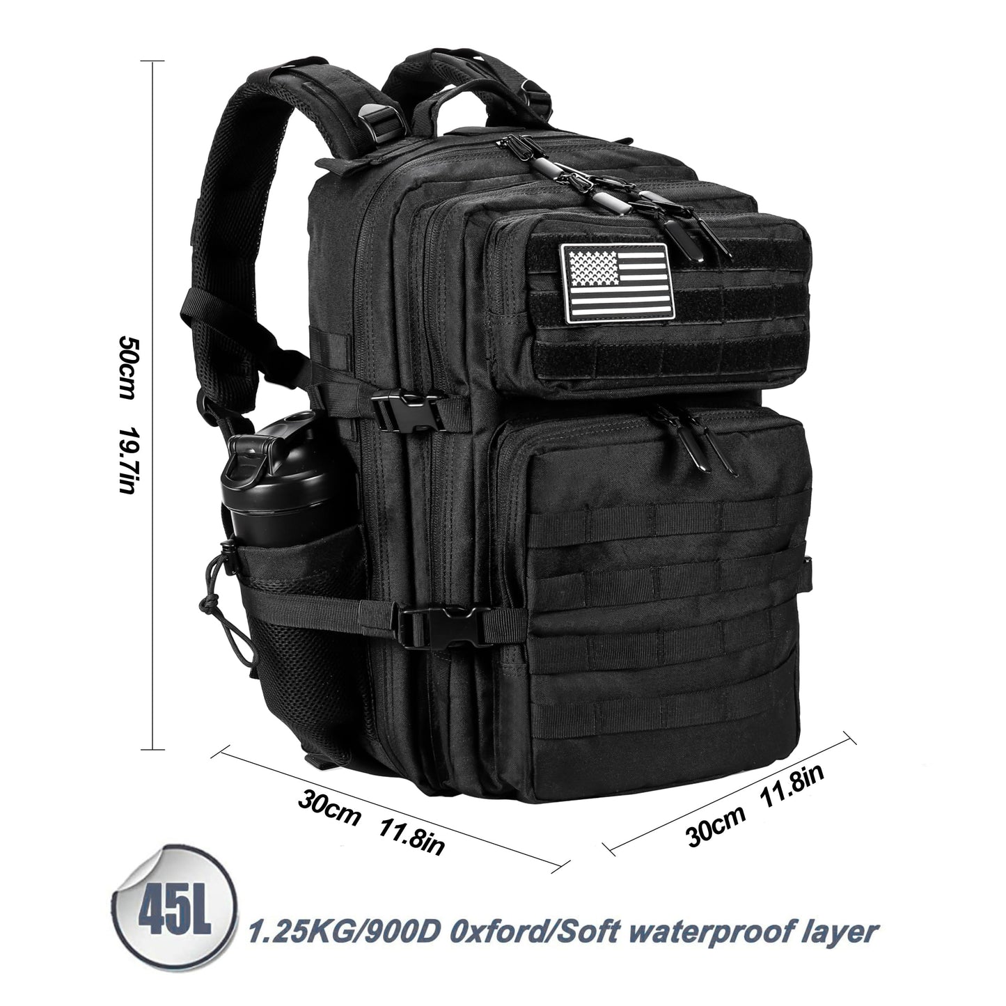 LHI Military Tactical Backpack for Men and Women 45L Army 3 Days Assault Pack Bag Large Rucksack