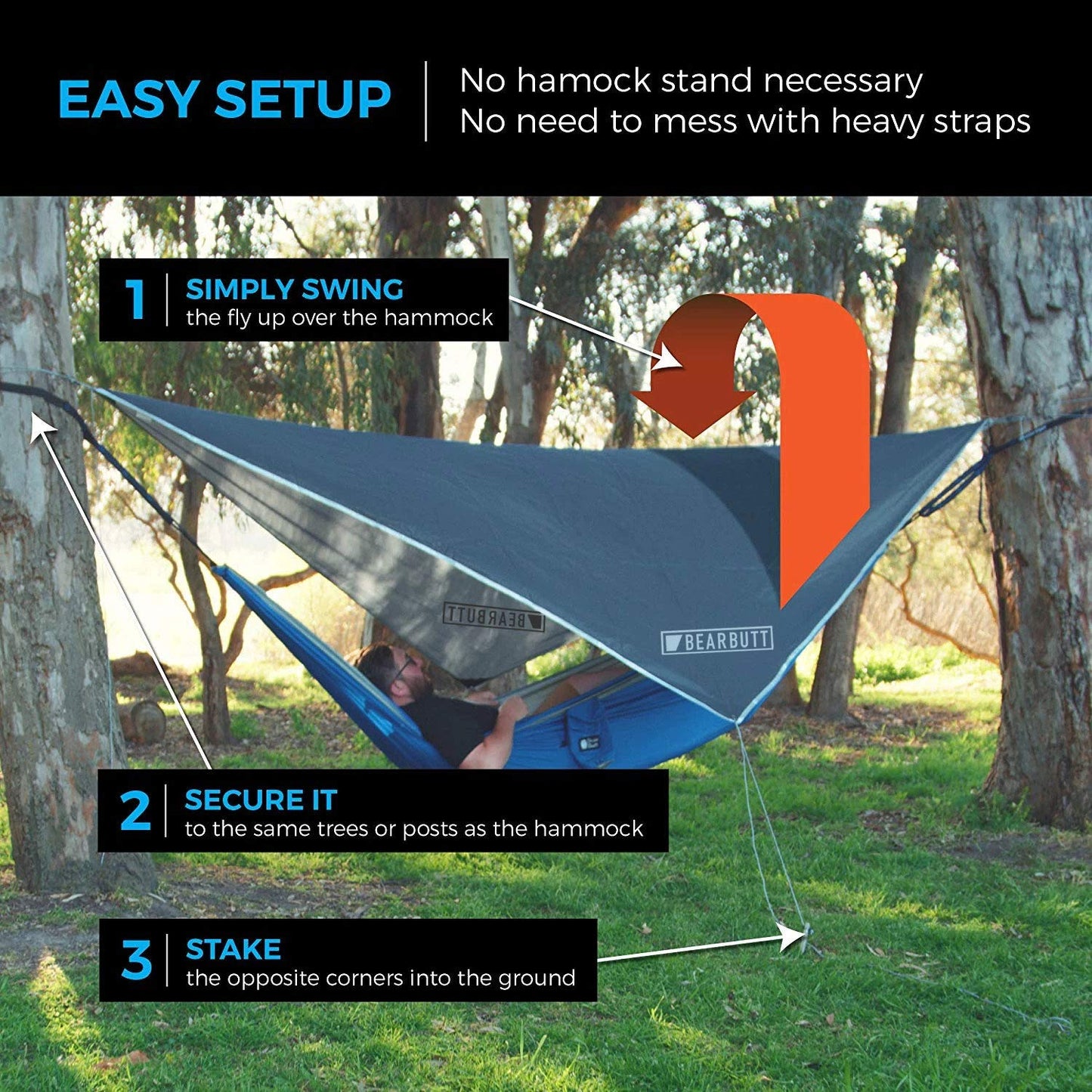 Bear Butt Hammock Rain Fly - 11 x 9 ft Ultralight Waterproof Hammock Tarp for Camping
