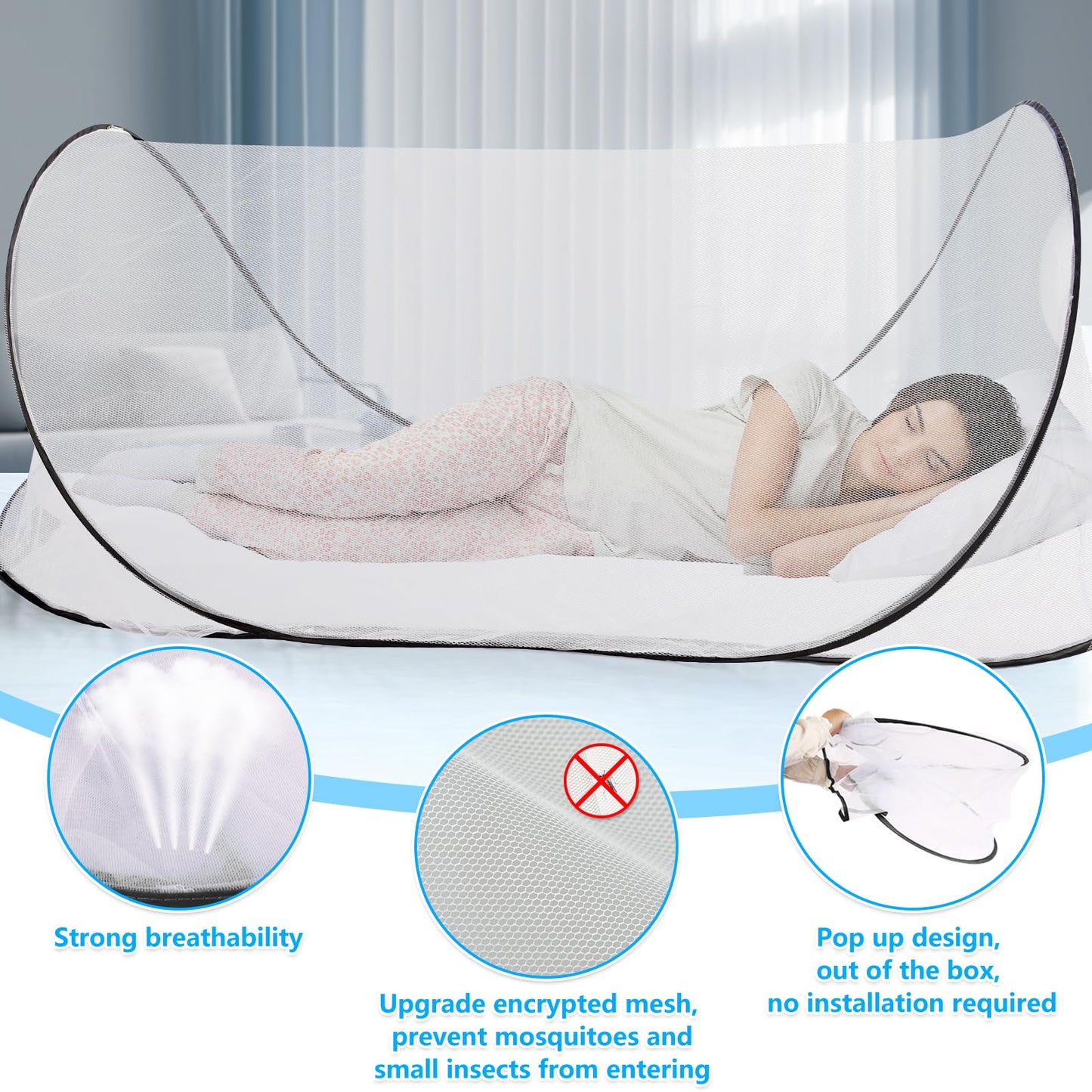 Large Pop Up Mosquito Net Tent, 78*30*24 Inch Portable Foldable Mesh Tent