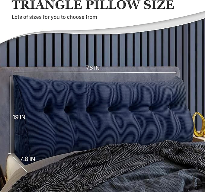 14 lbs Thickened Wedge Pillow Headboard Body Positioner Triangular Reading Pillow Bed Bolster Pillow for Sitting in Bedwith Removable Cover Gift for Mom Backrest Cordury Blue King