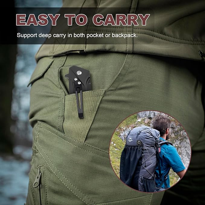 AUBEY Pocket Knife, 8Cr14Mov Steel Blade 3.54", 3-in-1 Folding Knife for Men, Tactical Multitool Knife with Glass Breaker Seat Belt Cutter for EDC Outdoor Survival Camping Hiking (Aluminum Handle)