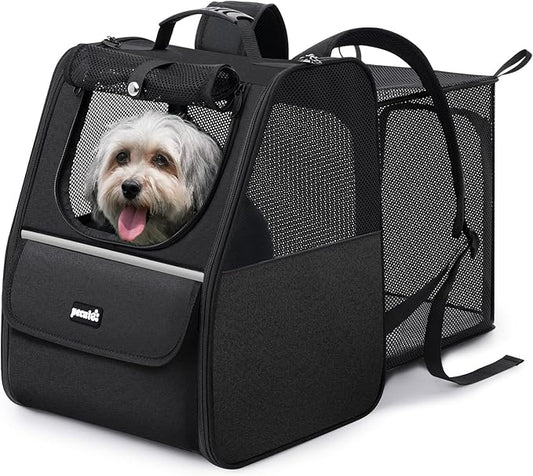 Pecute Cat Backpack Carrier, Expandable Cat Backpack for Cats Dogs up to 11 lbs, Pet Travel Backpack for Small Dogs Medium Cats, Cat Carrier with Ventilated Mesh, Safety Leash, Hiking Outdoor, Black