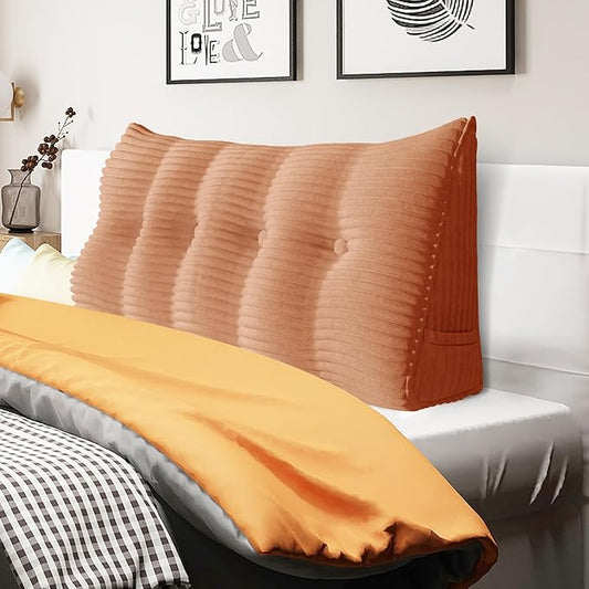 10 lbs Thickened Headboard Pillow Wedge Pillow Headboard Reading Pillow Bed for Comfortable Backrest Reading Triangular Pillow with Side Pocket Backrest Pillows for Sitting in Bed Full