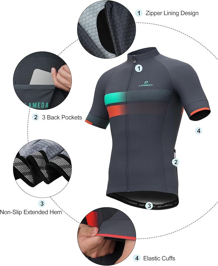 LAMEDA Men's Cycling Jersey Breathable Lightweight Bike Jersey Short Sleeve Quick Dry Moisture Wicking Biking Shirts