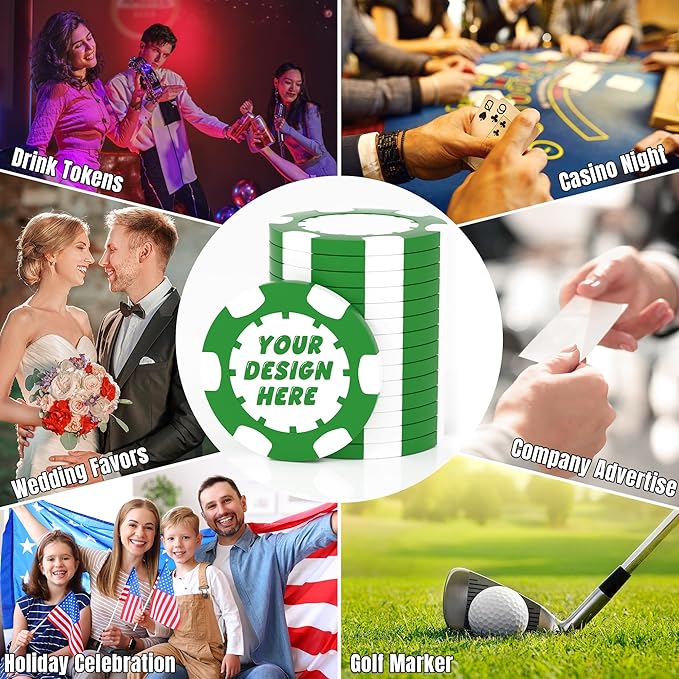 25 Custom Clay Poker Chips, 40mm Heavy 11.5g Casino Sized Personalized Poker Chips with Your Logo, Image or Text, Custom Drink Tokens for Bar, Party, Tournaments, Golf Club or Events