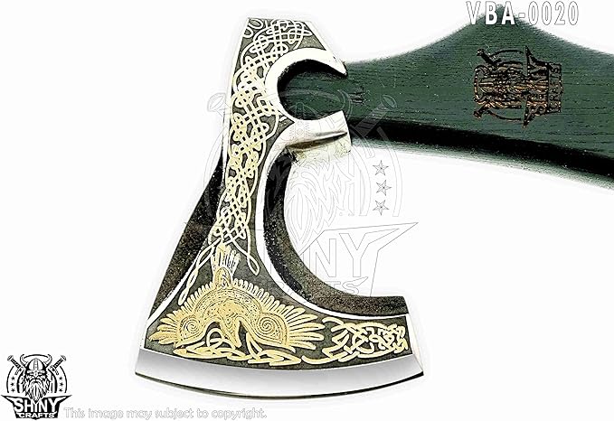 SHINY CRAFTS-Axes Handmade Viking Axe Hatchet Norse Axe-Carbon Steel Head and Golden Flying Eagle Design, Ash Wood Handle Viking Gifts for Men with Premium Quality Leather Sheath (SCA 20)