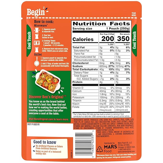 BEN'S ORIGINAL Ready Rice Garden Vegetable Flavored Rice, Easy Dinner Side, 8.8 oz Pouch (Pack of 12)