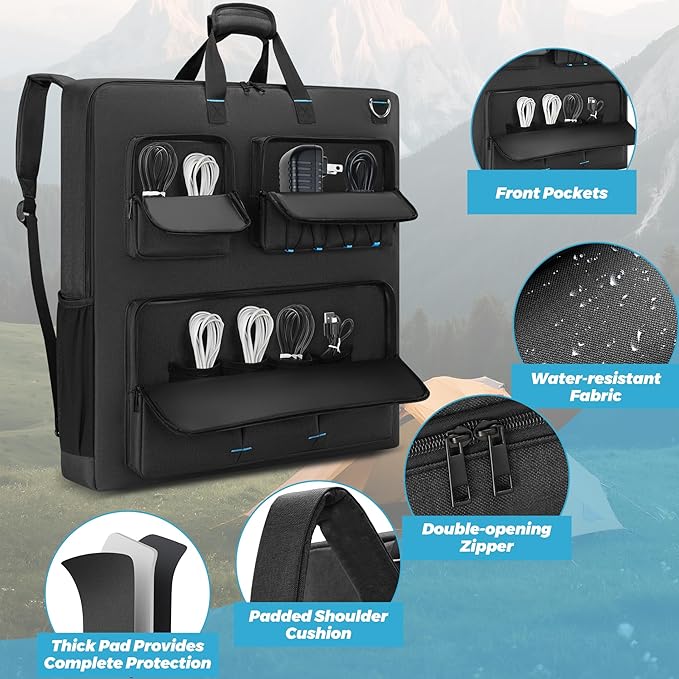 Solar Panel Storage Bag Compatible with Jackery SolarSaga 100W 200W/Anker 100W 200W/Ecoflow 160W 220W/Bluetti 100W 200W, Travel Carrying Case for 2 Battery Panels, Solar Panel Bag with Multiple Pocket
