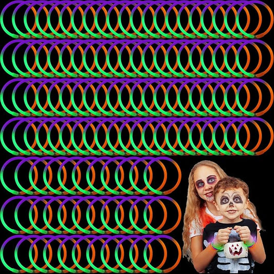 Wettarn 200 Pcs Halloween Glow Sticks 8" Halloween Bracelets Party Supplies Glow in The Dark Bracelets Orange Green Purple Light up Bracelet Party Favors Carnival Decorations
