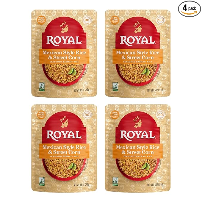 Royal Mexican Street Corn Basmati Rice - Ready to Heat Basmati Rice - (4 Pack) 8.5 oz Microwaveable Pouch