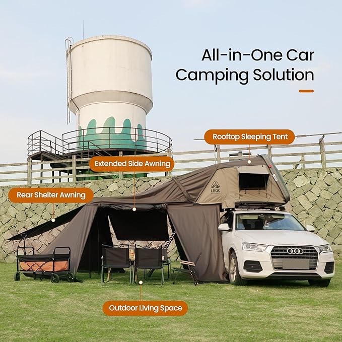 Rooftop Tent Hard Shell – Waterproof Car Tents with Modular Annex Room, Skylight & Rear Awning, Easy Up Roof with Ladder, 2–3 Person Tents for Overlanding & Car Camping