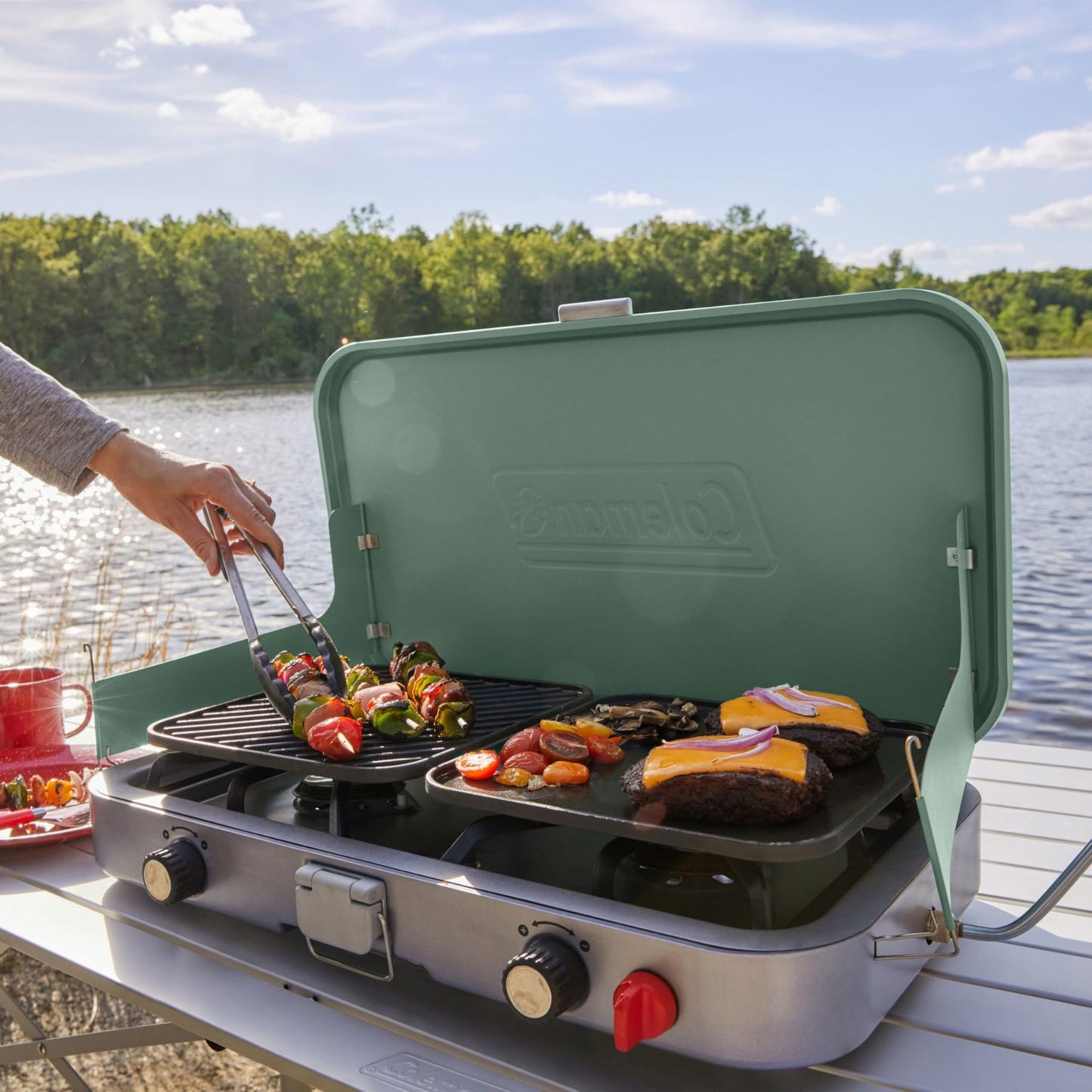 Coleman Cascade 3-in-1 Outdoor Camp Stove, Portable Cooktop with Included Cast-Iron Grill & Griddle