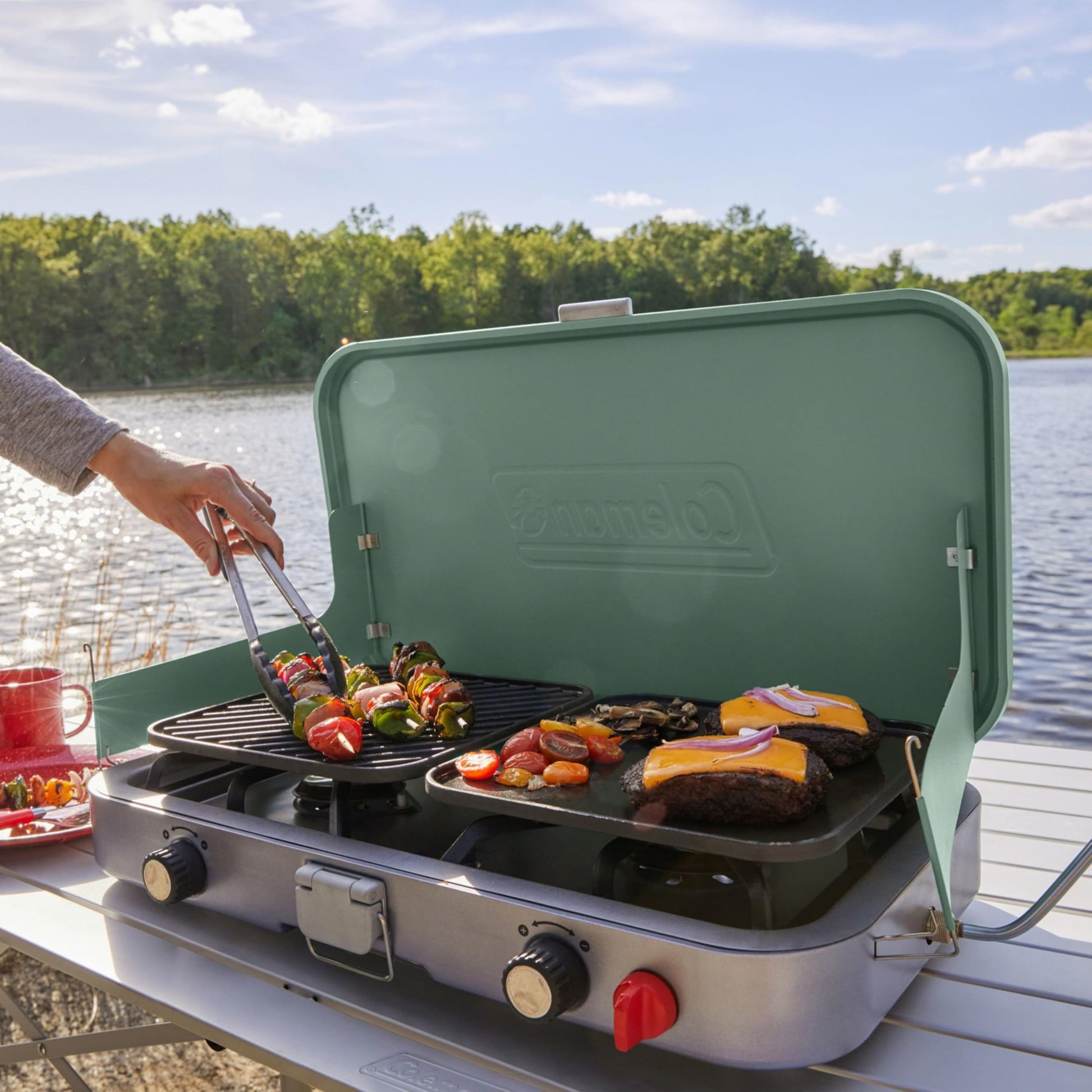 Coleman Cascade 3-in-1 Outdoor Camp Stove, Portable Cooktop with Included Cast-Iron Grill & Griddle