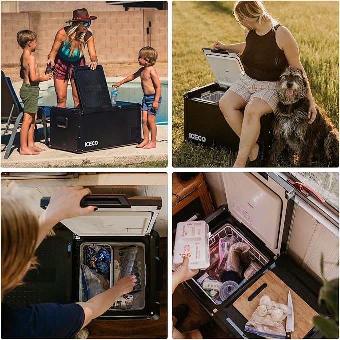 ICECO VL90 ProD Portable Refrigerator, Multi-directional Lid, Dual USB & DC 12/24V, AC 110-240V, 90L DUAL Zone Steel Compact Refrigerator Powered by SECOP, 0℉-50℉, Home & Car Use [Upgrade, 95 Quarts]