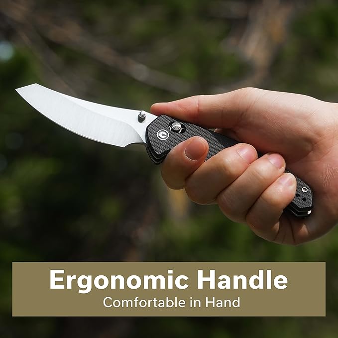 CIVIVI Sixgill Folding Pocket Knife for EDC, 3.41'' Nitro-V Blade G10 Handle, Deep Carry Reversible Clip, Gift for Men Women C24050-1 (Black)