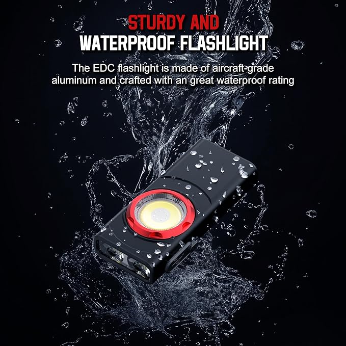 EDC Flashlight Rechargeable, 700 Lumens Mini LED Flashlight with 8 Modes Dual Light Sources Magnetic Flashlights with Clip Waterproof Pocket Flat Flashlights for Night Working (2, Black)