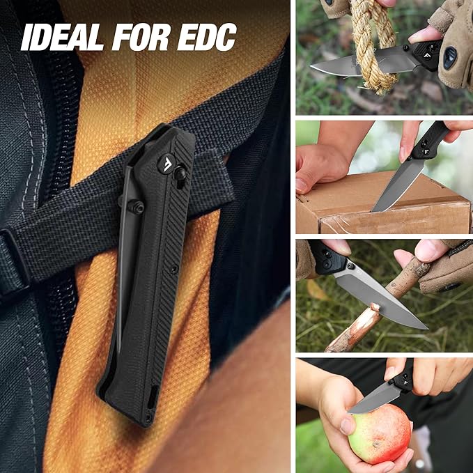 FLISSA Pocket Knife, Folding Knife with D2 Steel Blade, Shaft Lock, G10 Handle, Ball Bearing and Pocket Clip for EDC, Camping, Hiking, Fishing, Outdoor Activities