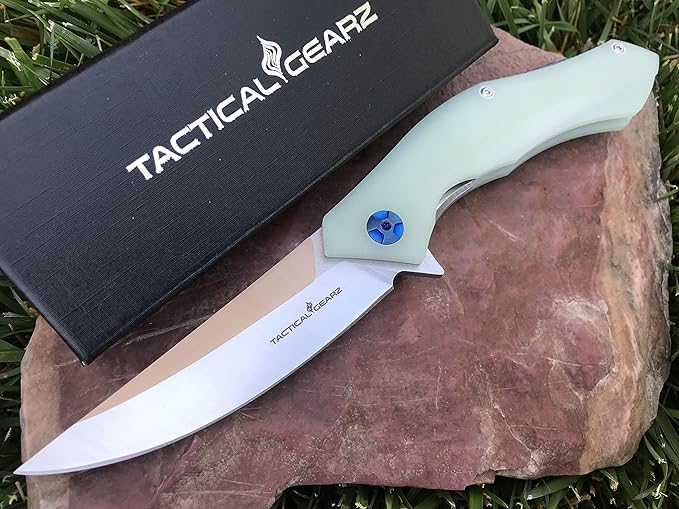 TACTICAL GEARZ Pocket Folding Knife for EDC, D2 Steel Blade, Solid G10 Handle, Includes Sheath (Triton Ice)