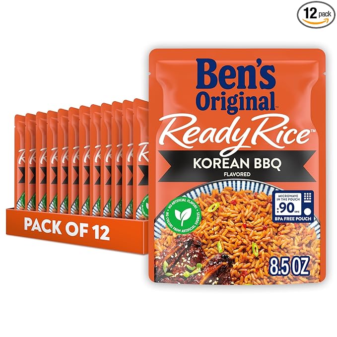 BEN'S ORIGINAL Ready Rice Korean BBQ Flavored Rice, Easy Dinner Side, 8.5 OZ Pouch (Pack of 12)