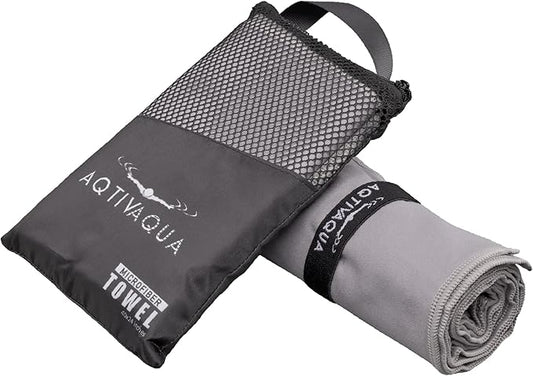 AqtivAqua Quick Dry Towel - Lightweight Microfiber Travel Towel w/Bag - Fast Drying Towel Set for Camping, Beach, Pool, Gym, Backpacking, Sports, Yoga & Swim Use, Hiking (Gray, M:24"x40")
