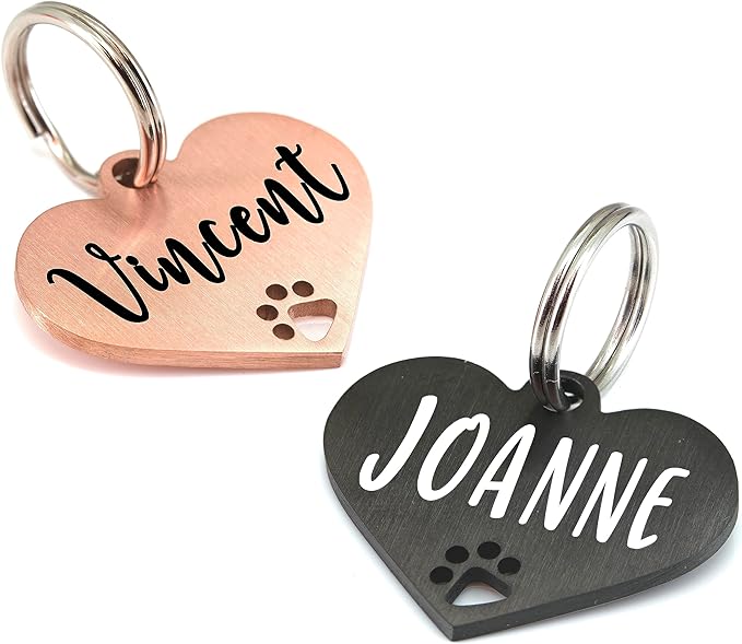 Ultra Joys Dog Tags Personalized for Pets - Hollow Paw Custom Pet ID Tag - Engraved Dog Tag for Small, Large Dogs - Small Heart in Black