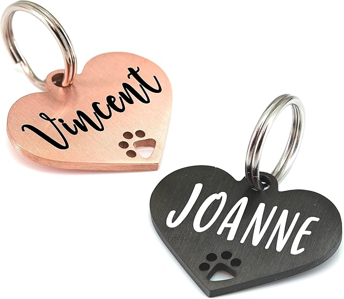 Ultra Joys Dog Tags Personalized for Pets - Hollow Paw Custom Pet ID Tag - Engraved Dog Tag for Small, Large Dogs - Large Heart in Black