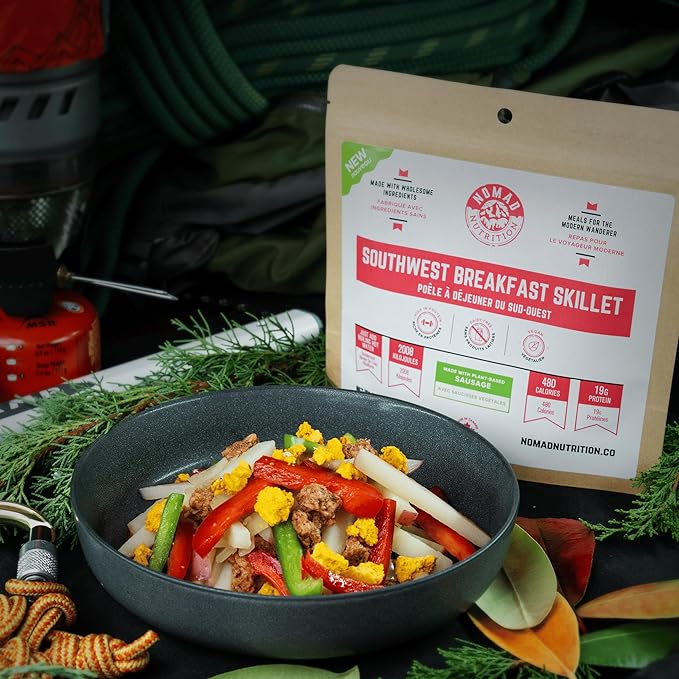 Nomad Nutrition Southwest Breakfast Skillet | Instant Freeze Dried Backpacking & Camping Food | Plant-Based, Non-GMO Hiking Meals with High-Energy, Vegan, Gluten-Free | 112g - 1 Pack