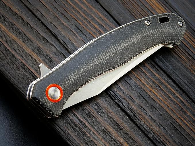 Sitivien ST112 Folding Knife, D2 Blade and Micarta Handle EDC Tool Knife with Pocket Clip for Outdoor Camping Hiking Survival(Black)