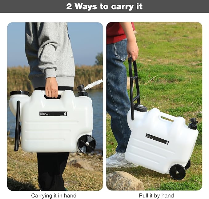 REDCAMP 7.4 Gal Portable Water Container with Wheels & Spigot - BPA-Free Rolling Camping Water Jug with Handle Storage Tank for Hiking, Outdoor Activities (28L, White)