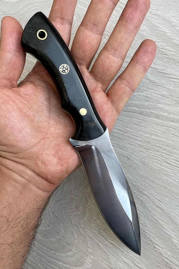 Hunting Knife 1075 Carbon Steel and Micarta Handle - Fixed Blade Made Camping Knives - Bushcraft Knife - Survival Knives with Leather Sheath