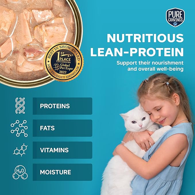 Pure Cravings Sardine Flakes in Tuna Consommé, Canned Wet Cat Food Soup, 100% Mercury-Tested, Moist Can Fish, Grain-Free Protein, Non-GMO, 3oz, Pack of 12