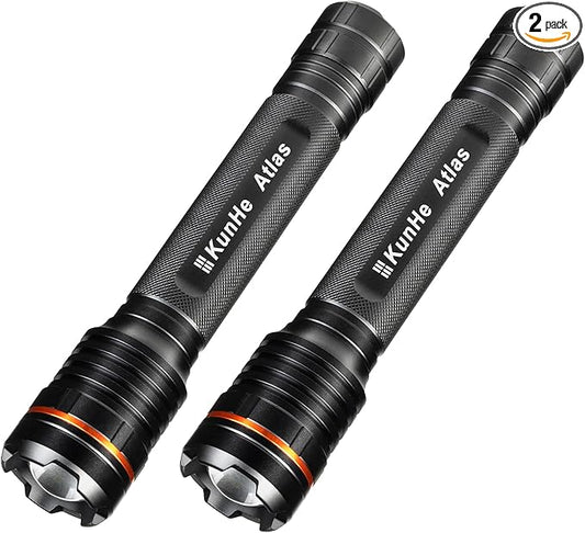 KunHe Heavy Duty 3D Cell LED Flashlights Large Aluminum Zoomable High Lumens 1200 LM Battery Powered Single Mode Flash Light- Big Flashlight for Home Emergency Power Outages Camping Car