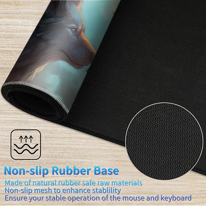 Playmat for MTG, 24 x 14 inches Game Play Mat for MTG TCG and Other Card Games, Trading Card Game Play Mat Desk Mats with Stitched Edges Non-Slip Base, Two Wolfs