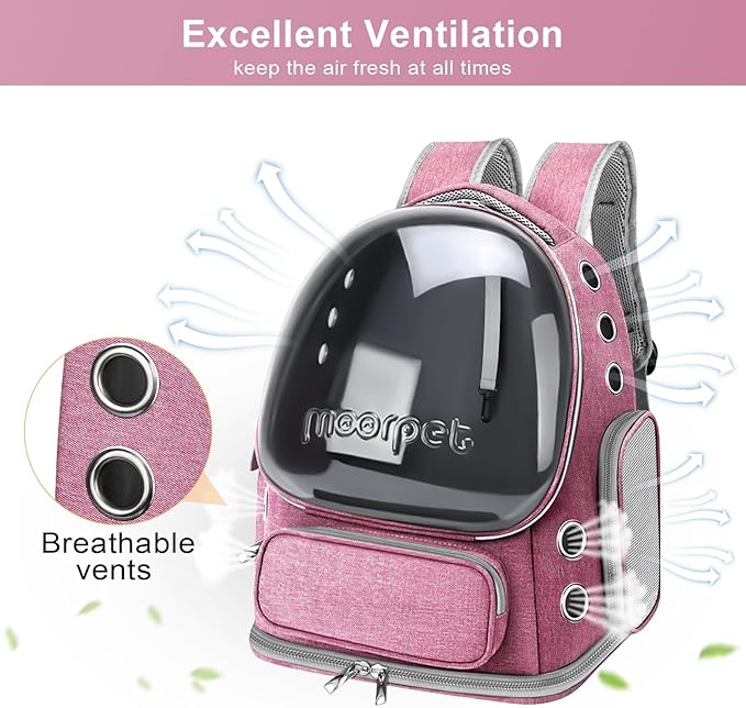 Cat Backpack Carrier, Breathable Cat Bubble Backpack Large Space Cat Carrier Backpack for Kitty Small Dog, Foldable Airline Approved Cat Backpack, Transparent Pet Travel Backpack Up to 20 lbs (Pink)