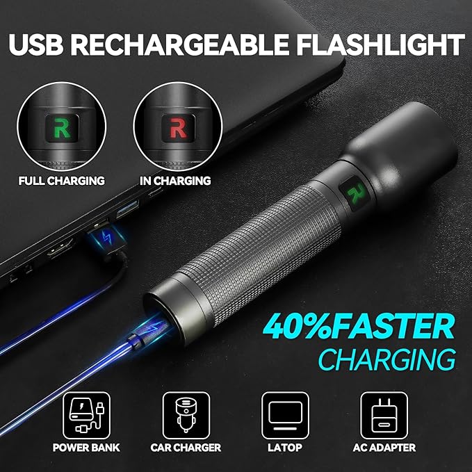 Rechargeable Flashlights High Lumens with Magnetic Base 10000 Lumen Bright LED Tactical Flashlight 3 Modes Zoomable Waterproof Compact Handheld Flash Light for Home Camping Outdoor Repairing