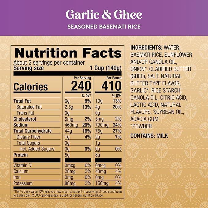 Royal Garlic & Ghee Seasoned Basmati Rice, No Artificial Flavors, Vegetarian Friendly, Gluten Free & Non-GMO, 8.5 Ounce (Pack of 6)