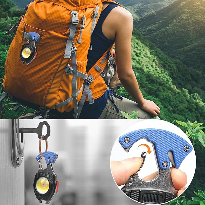 MAKDAK 2PC Keychain Flashlight Rechargeable Cob Keychain Work Light 7 Modes 1600Lumen High Lumen Flashlights for Emergencies,EDC (Orange and Blue)