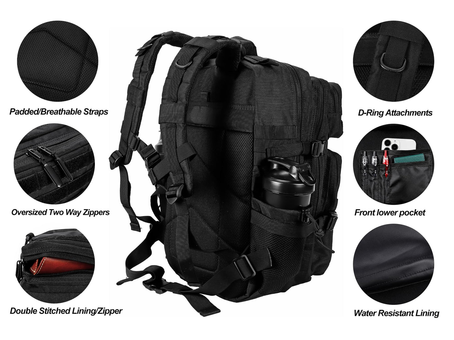 LHI Military Tactical Backpack for Men and Women 45L Army 3 Days Assault Pack Bag Large Rucksack