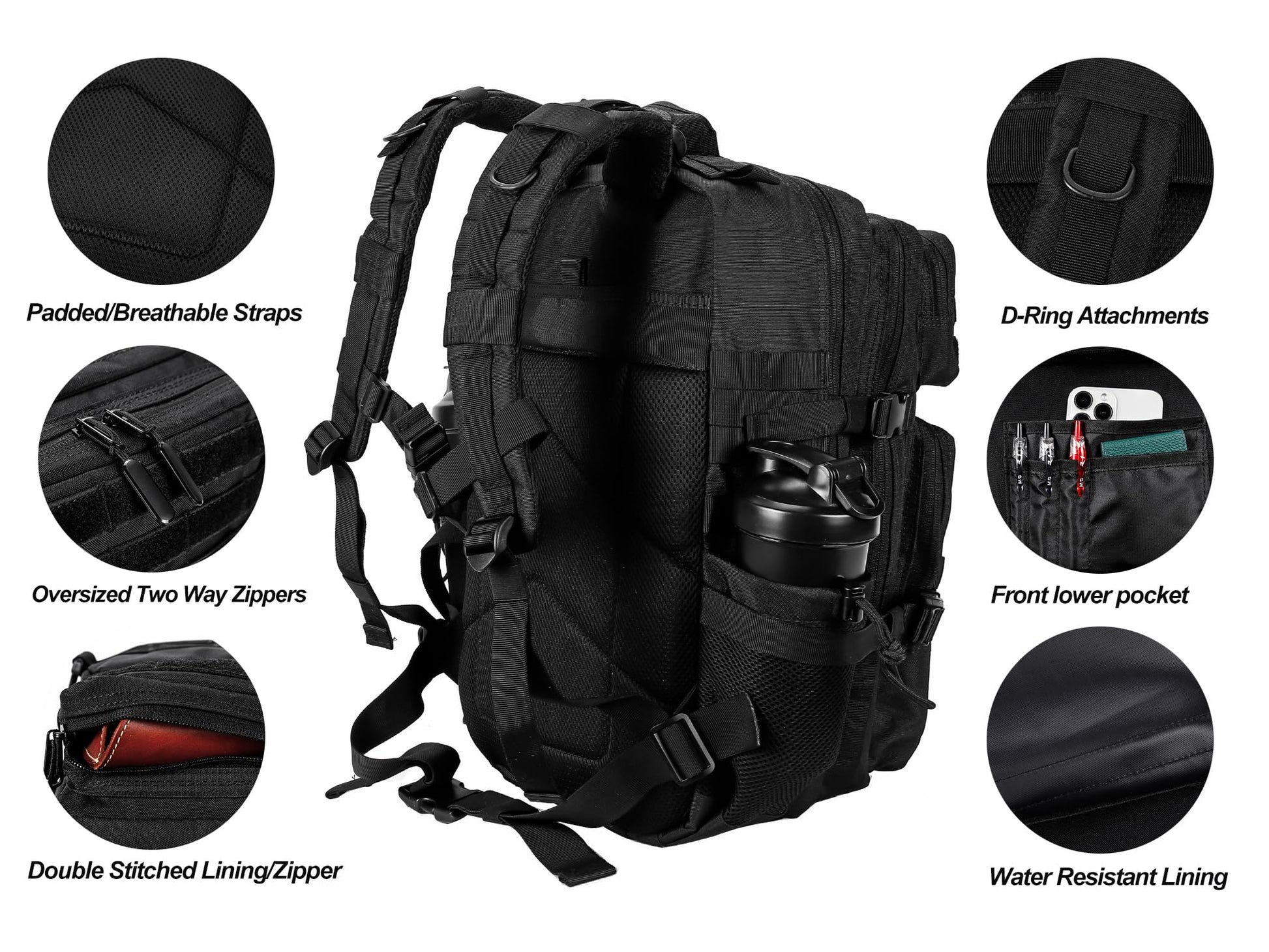 LHI Military Tactical Backpack for Men and Women 45L Army 3 Days Assault Pack Bag Large Rucksack