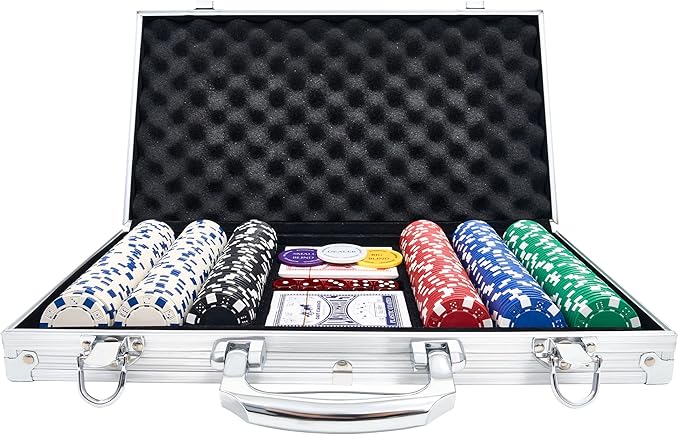 Poker Chips with Numbers 300 PCS Poker Chip Set with Aluminum Travel Case, 11.5g Poker Chips for Texas Holdem and Blackjack.