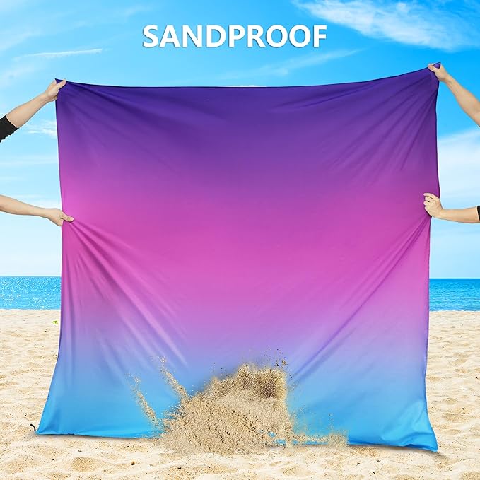 Beach Blanket Waterproof Sandproof Beach Mat 79" X 83"/10'x9'for 2-8 Adults Quick Drying Outdoor Picnic Mat Beach Accessories for Travel, Camping, Hiking