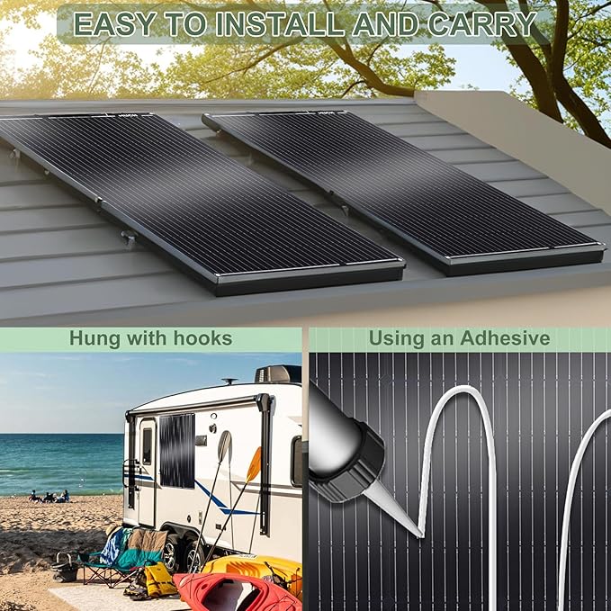 100W Semi-Flexible Solar Panel 12V Monocrystalline Ultra-Flexible Bendable Mono Off-Grid Charger for Marine RV Cabin Van Car Boat Curve Surfaces