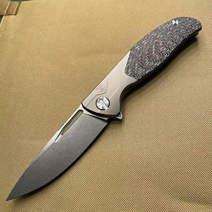 3.75" Customized Pocket knife Frame lock Folding knives Stonewash M390 Blade with Titanium+Carbon Fiber Handle Gift for Husband Son
