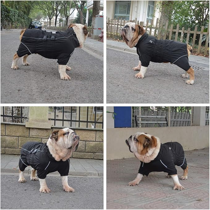 Dogs Waterproof Jacket, Lightweight Waterproof Jacket Reflective Safety Dog Raincoat Windproof Snow-Proof Dog Vest for Pugs English French Bulldog American Pit Bull Black B-M