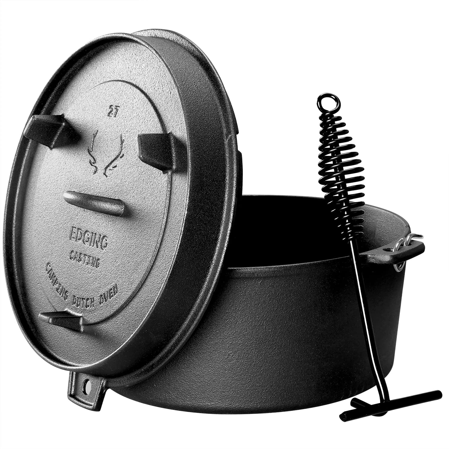 EDGING CASTING Pre-Seasoned Cast Iron Camping Dutch Ovens, Outdoor Camping Dutch Oven Pot with Lid