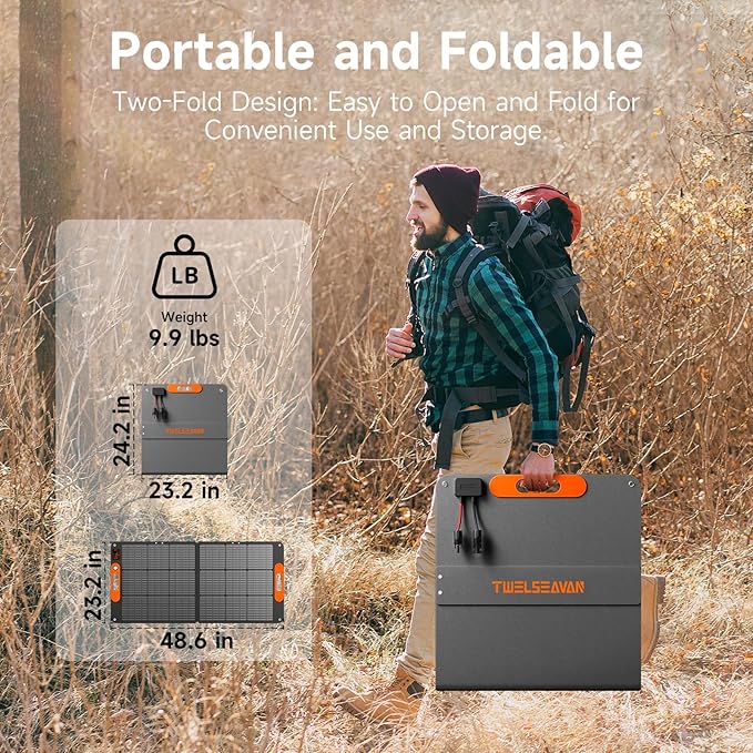 110W Portable Solar Panel for Jackery/EF/Bluetti/Anker/Goal Zero Power Station, IP68 Waterproof, 24% Efficiency, MC4 Output, ETFE Foldable Solar Charger with Adjustable Kickstand for Camping Outdoor