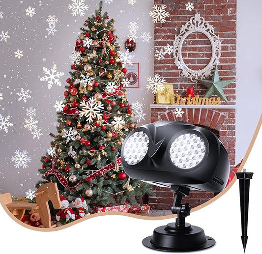 MILPROX Christmas Snowfall Projector Lights, Updated Double-tube Snowflake Projector Lamp, Larger Area Clearer Rotating Falling Snow Spots, Indoor Outdoor Holiday Decoration for Halloween Party Garden
