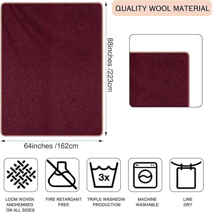 Peryiter 2 Pcs Military Wool Blanket Large 64" x 88" Camping Blanket Survival 3.3 Lbs Each Thick Thermal Washable Emergency Blanket for Outdoors Sporting Events Survival Kits (Wine Red, Army Green)