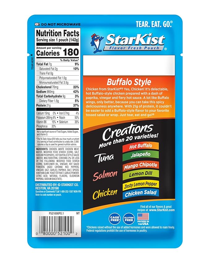 StarKist Chicken Creations "Big Size" BOLD Buffalo, 5 oz Pouch (1 Pack) Ready to Eat Premium White Meat Chicken, 21g Protein Per Serving, Gluten Free, Perfect for Salads, Meals and Snacks