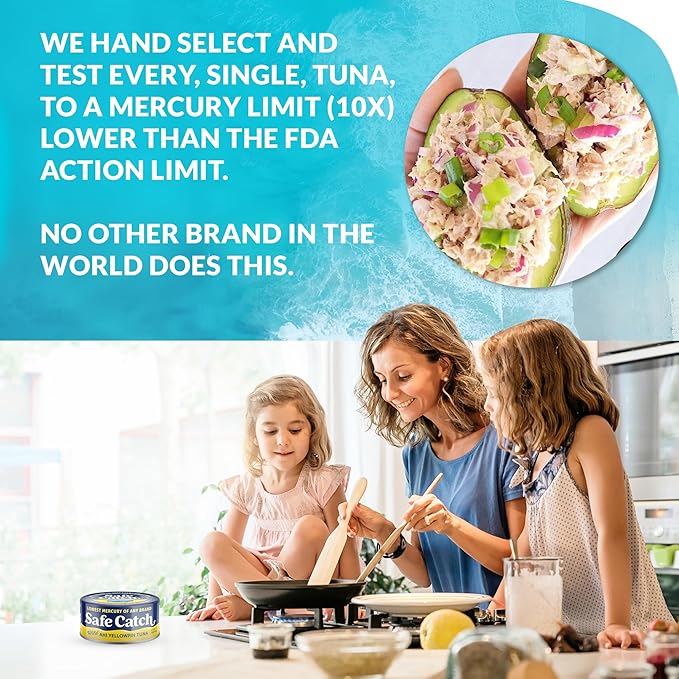 Safe Catch Wild Ahi Yellowfin Tuna Fish Canned, Wild Caught, Lowest Mercury, Lean Protein, Omega 3, Gluten-Free, Kosher, Pack of 6